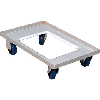 Plateau inox roulant - roues nylon+caoutchouc bleu